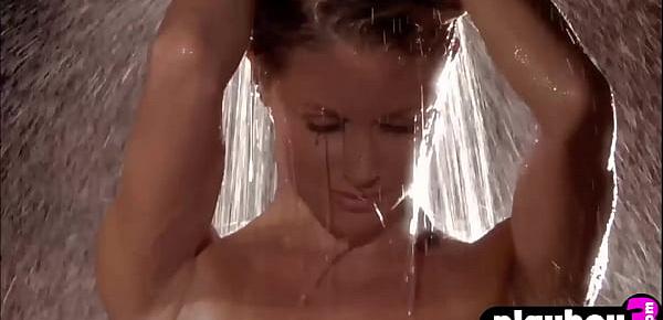  Gorgeous blonde model Kelly Carrington enjoyed wet posing totally naked
